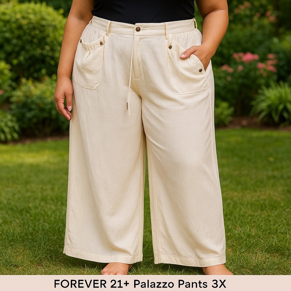 FOREVER 21+ Wide Leg Palazzo Pants Cream 3X NWT